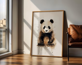 Panda Wall Art, Digital Download, Panda Watercolor Art Print, Modern Minimalist Decor, Nursery Animal Print, Panda Printable, Panda Poster