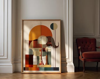 Abstract Elephant Wall Art, Bauhaus Jungle Animal Print, Geometric Safari Poster, Midcentury Modern Wildlife Decor, Digital Download