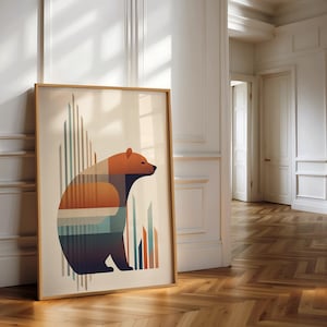 Abstract Bear Wall Art, Digital Printable, Brown Bear Art Print, Minimalist Art, Woodland Animal Nursery Decor, Bauhaus Grizzly Bear Poster