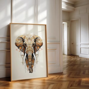 Elephant Wall Art, Digital Download, Elephant Painting Print, Minimalist Colorful Elephant Watercolor Art, Elephant Decor, Animal Poster