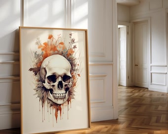 Skull Wall Art, Digital Download, Skull Print, Human Skull Minimalist Art, Spooky Decor, Halloween Poster Print, Gothic Art, Skull Painting