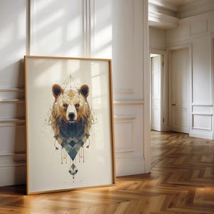 Grizzly Bear Wall Art, Digital Print, Brown Bear Poster Print, Geometric Minimalist Art, Animal Wall Decor, Bear Illustration, Bear Painting