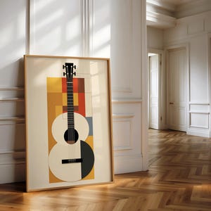 Guitar Wall Art, Digital Printable, Minimalist Music Print, Geometric Guitar Boho Decor, Guitar Poster, Guitar Illustration, Guitar Painting