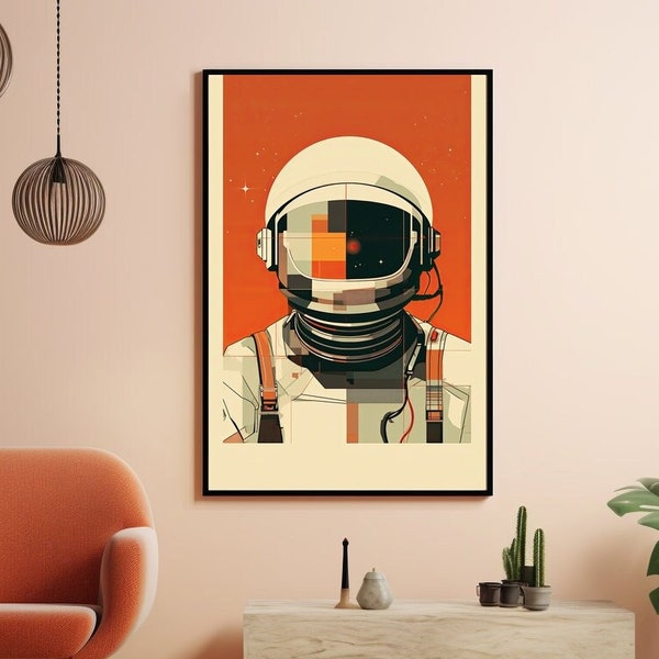 Retro Astronaut Wall Art, Digital Download, Astronaut Print, Boho Art, Spaceman Decor, Space Poster, Astronaut Painting, Space Explorer Art