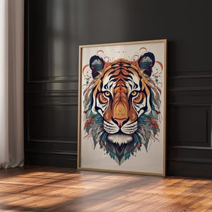 Tribal Tiger Wall Art, Bold Jungle Animal Poster, Boho Wild Cat Printable Decor, Modern Spirit Animal Illustration, Digital Download