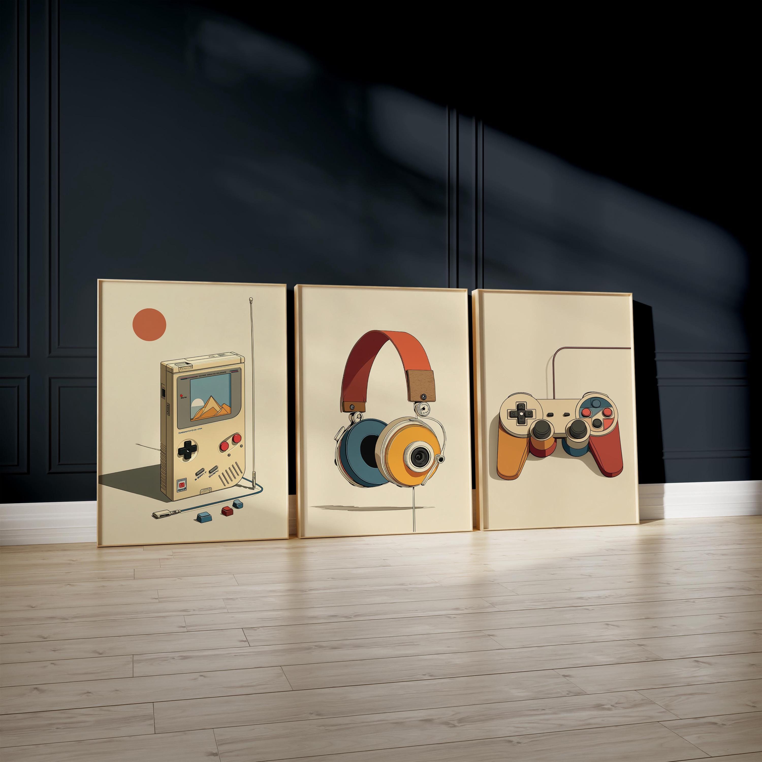 Retro Gaming Wall Art Set of 3, Vintage Game Controller Print ...