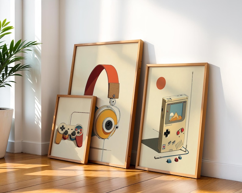 Retro Gaming Wall Art Set of 3, Vintage Game Controller Print ...