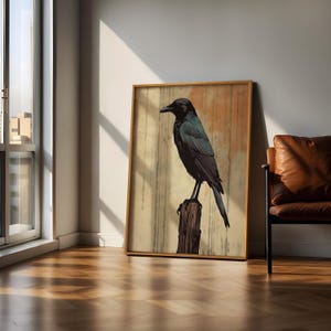 Vintage Raven Digital Art, Gothic Crow Wall Decor, Moody Bird Poster, Antique Style Printable, Retro Animal Illustration, Instant Download