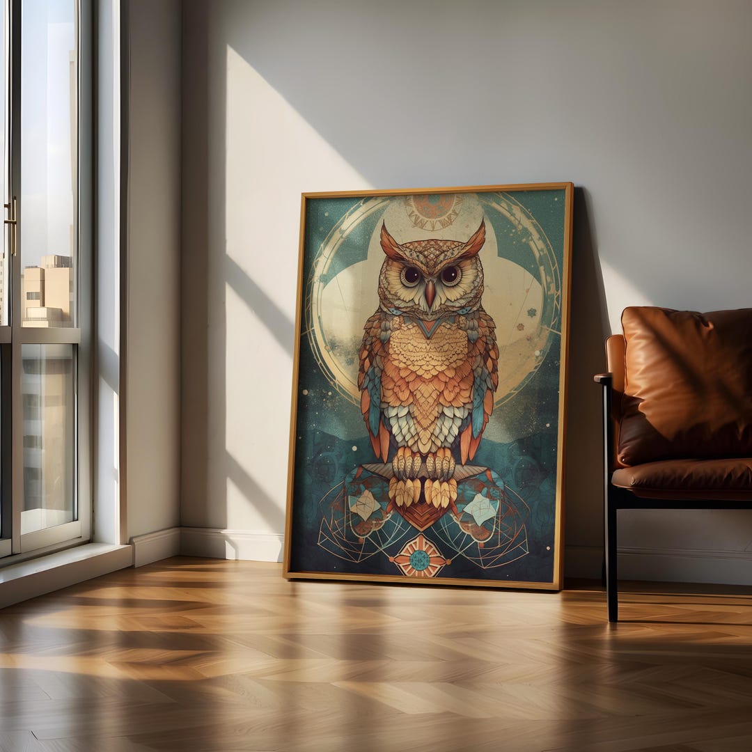 Vintage Owl Wall Art, Digital Print, Owl Painting, Bird Wall Decor, Owl ...
