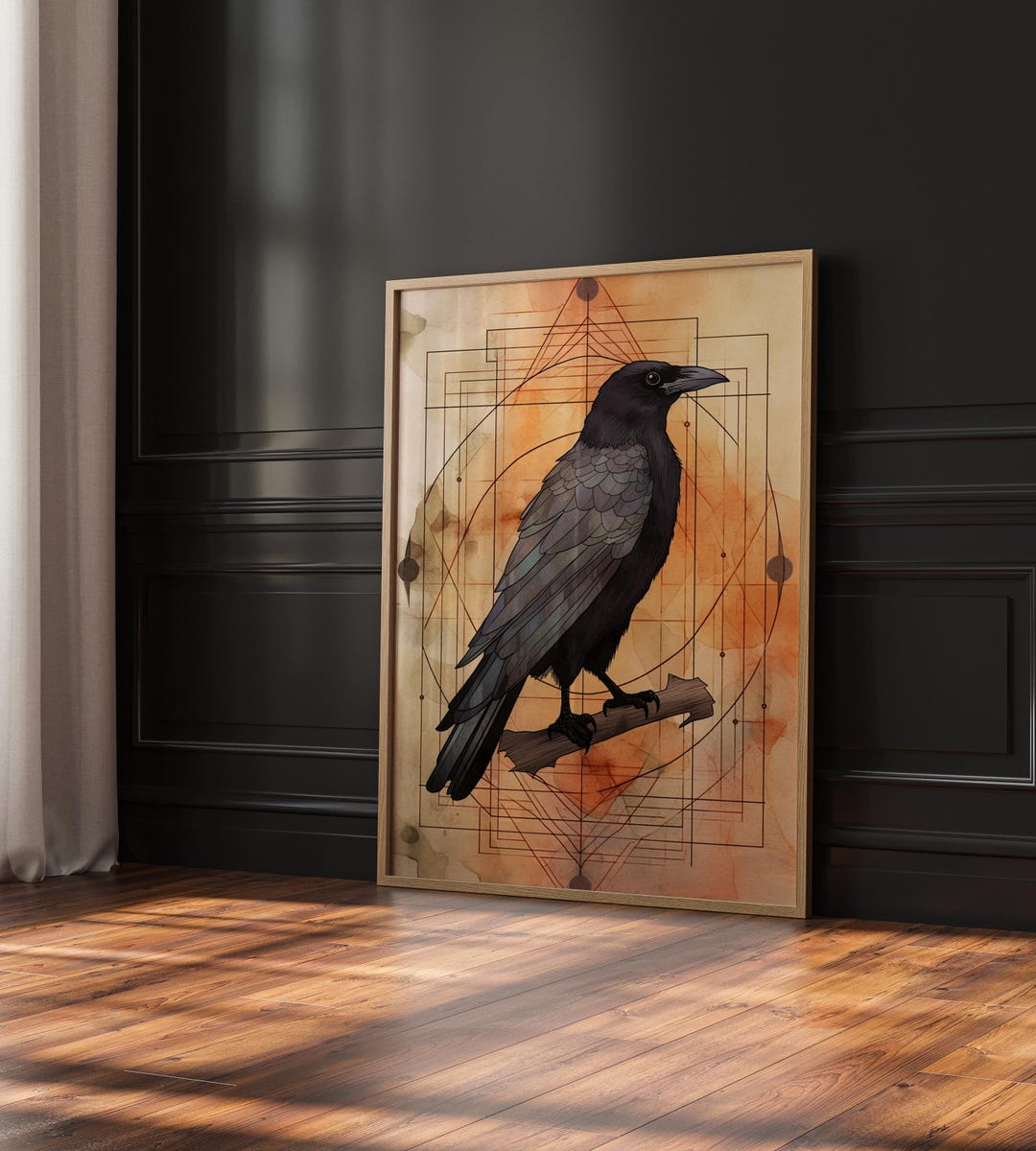Sacred Geometry Raven Art, Spiritual Crow Wall Decor, Boho Animal ...