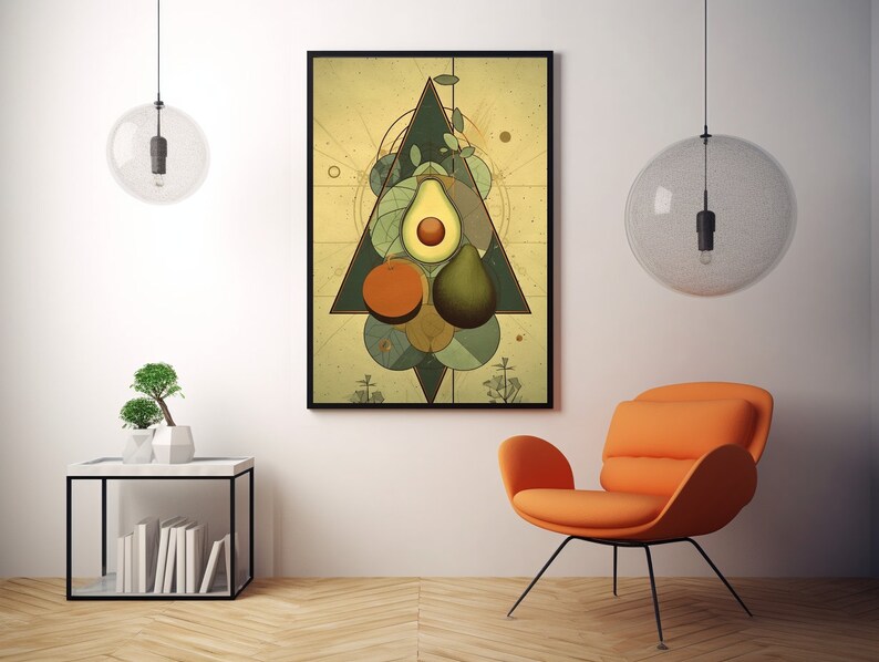 Geometric Avocado Wall Decor, Earthy Color Vintage Print, Abstract ...