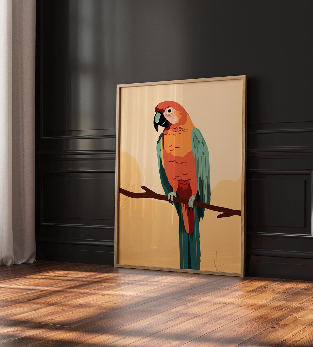 カラフルなオウムのウォールアート、トロピカルバードのデジタルプリント、ジャングルオウムのポスター、コンゴウインコ風のアートワーク、モダンなボヘミアン風動物のプリント装飾  - Etsy 日本, image size:1080x1200