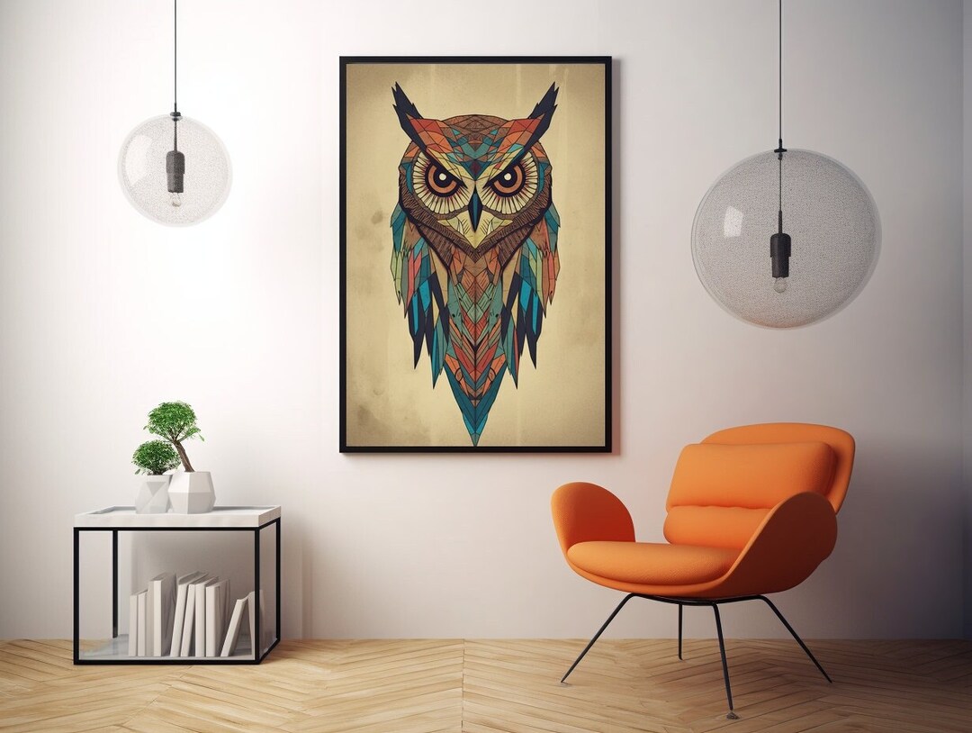 Owl Wall Art Print, Downloadable Art, Minimalist Owl Poster, Vintage