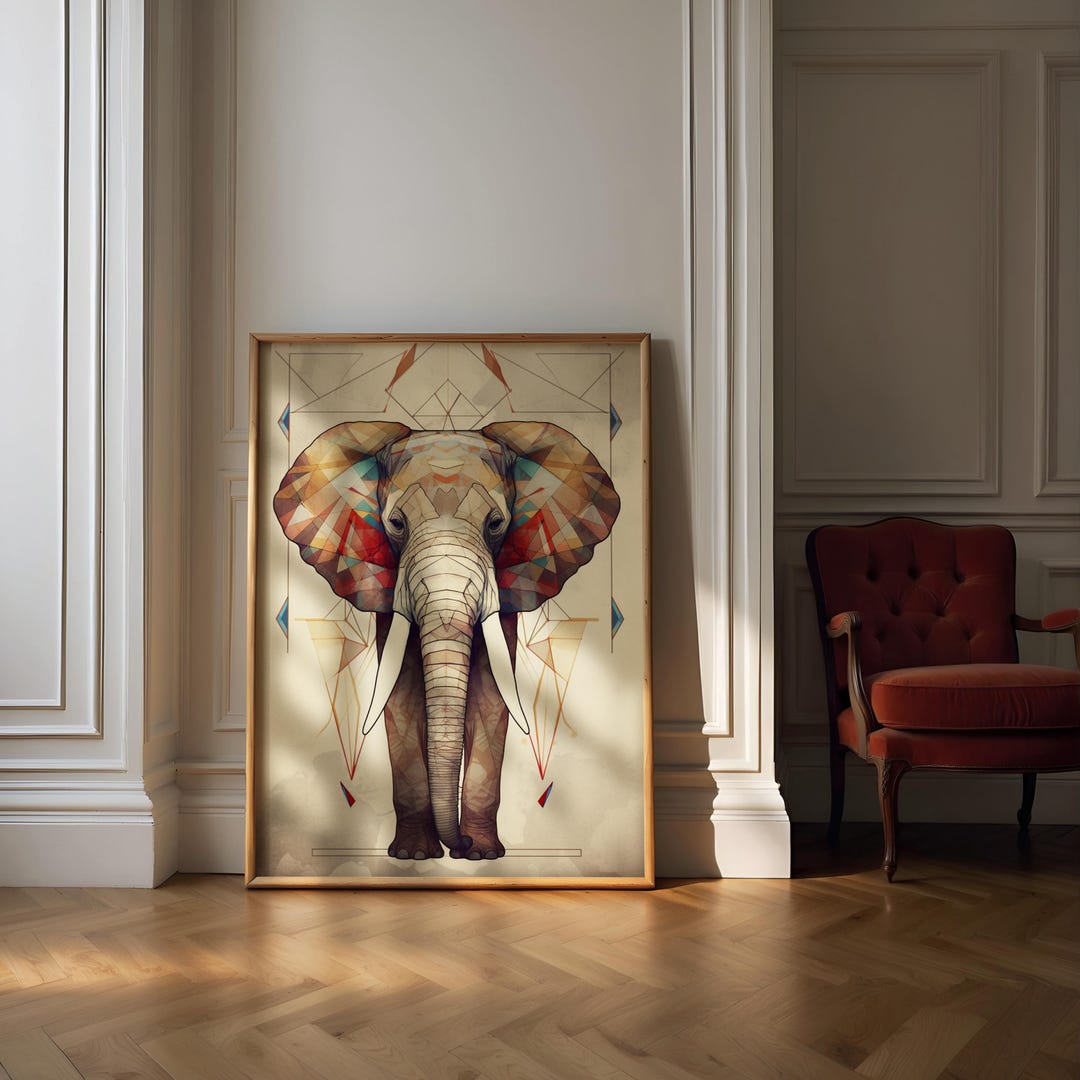 Elephant Wall Art Print, Digital Download, Geometric Boho Art, Colorful ...