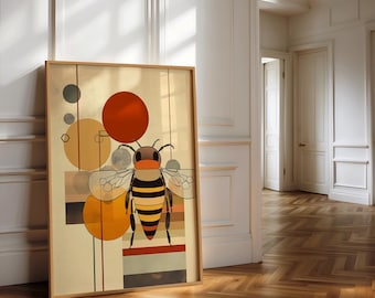 Lámina decorativa de abejas para pared, descarga digital, ilustración de abeja, arte geométrico bohemio, decoración de pared con abejas, lámina de abejorro, póster de abeja melífera, arte abstracto
