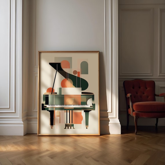 Piano Wall Art, Digital Download, Minimalist Music Print, Music Room Decor, Boho Print, Geometric Piano Poster, Piano Painting, Piano Decor