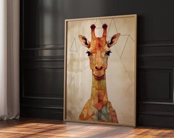 Geometric Giraffe Wall Art Print, Modern Safari Animal Poster, Abstract Polygon Wildlife Decor, Jungle Digital Download, Boho Nursery Art