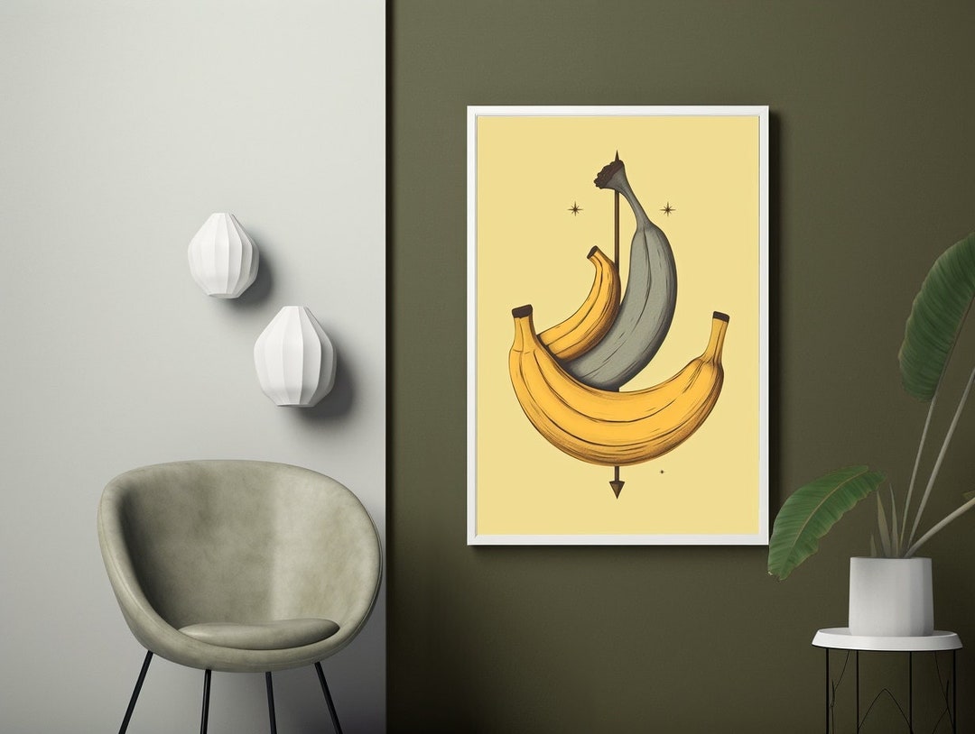 Banana Wall Art, Digital Printable, Minimalist Fruit Print, Abstract