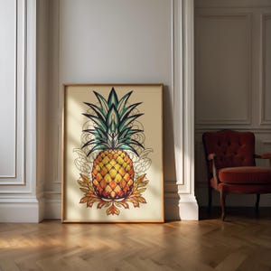 Pineapple Wall Art, Tropical Fruit Print, Modern Kitchen Decor, Printable Minimalist Poster, Boho Wall Decor, Colorful Digital Download