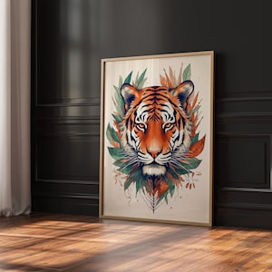 Colorful Tiger Wall Art, Jungle Animal Print, Boho Tiger Illustration, Modern Wildlife Decor, Printable Tiger Poster, Digital Download