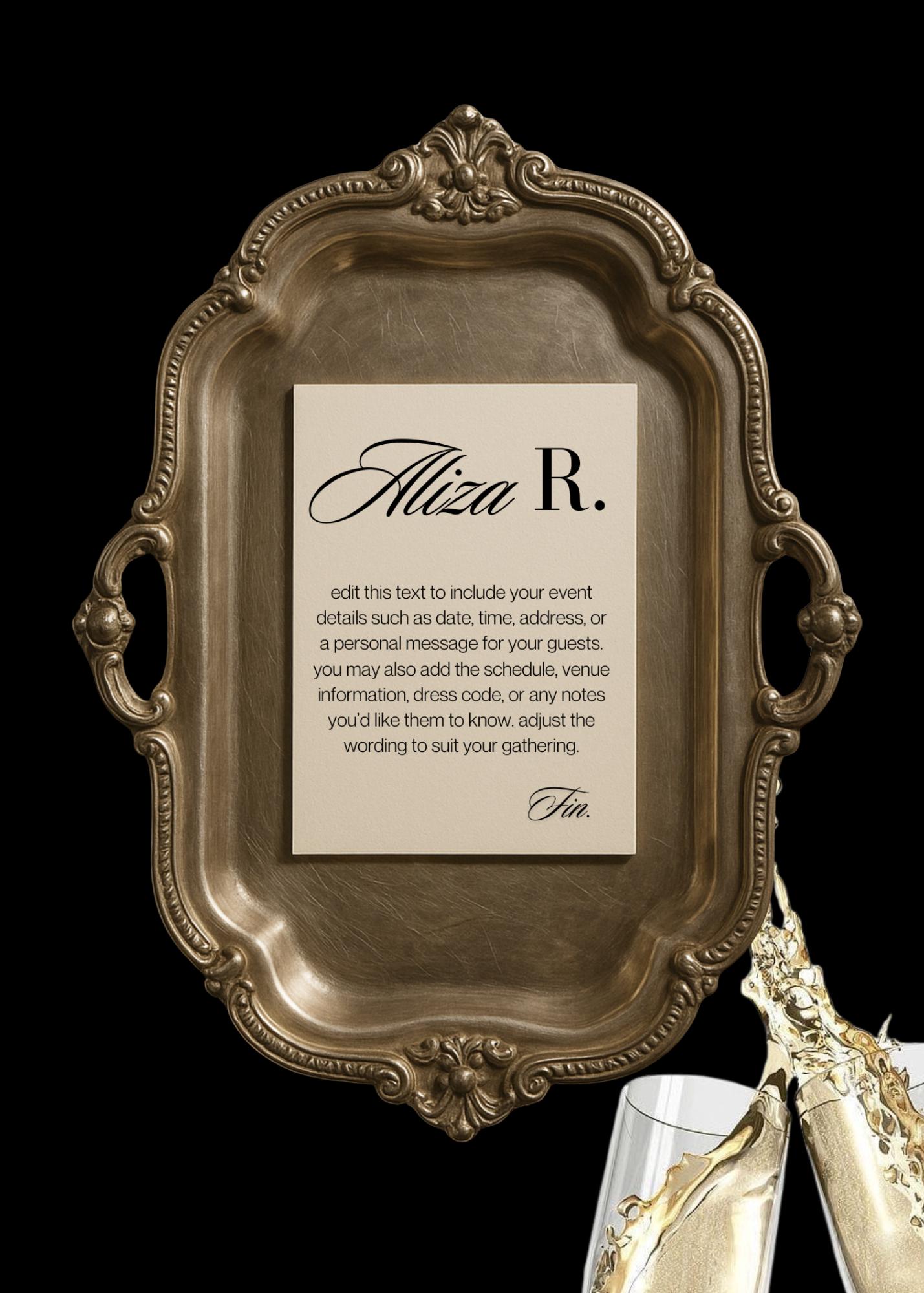 Formal Name Plate Invitation | Editable Script Name Card + Invite ...