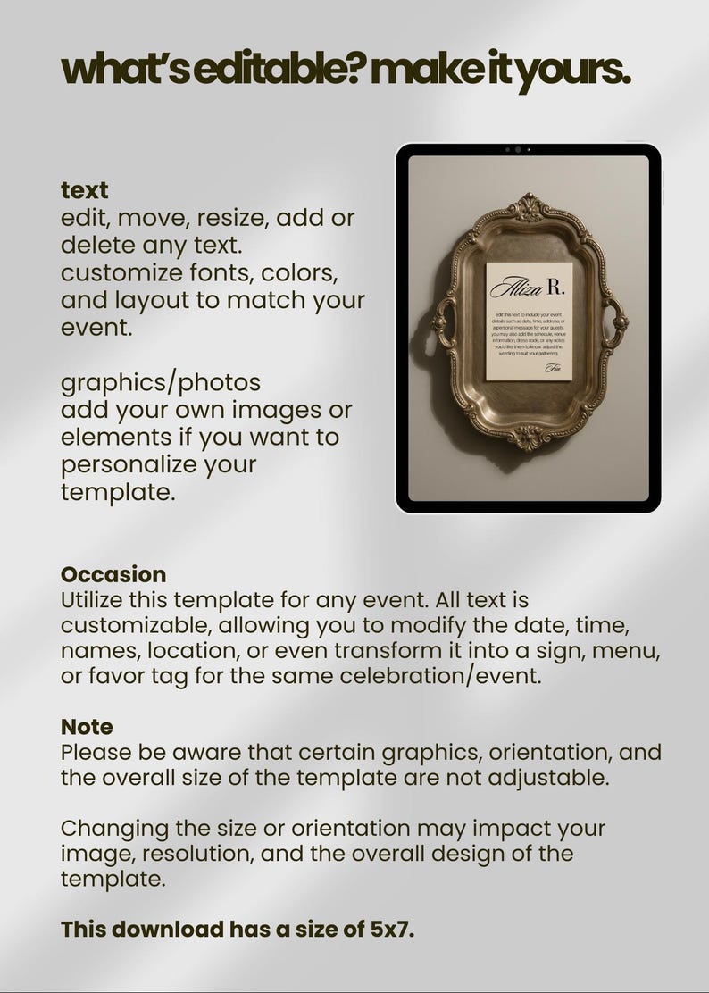 Invite Notelet Template Formal Name Plate Invitation | Editable Script Name Card + Invite ...