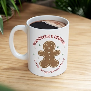Mischievous and Delicious Gingerbread Boy Mug – Funny Christmas Coffee Cup – Cute Holiday Mug with Gingerbread Man – Ceramic Christmas Gift