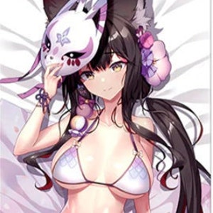 Kosaka Wakamo Dakimakura Blue Archive Fan Made BA Waifu Merch 2 Way Tricot Pillow Keychain Charm Foxgirl