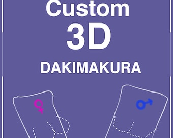 Puede incluir: Un fondo morado con el texto "WAIFU X CUDDLES" en rosa y negro. El texto "Custom 3D DAKIMAKURA" está en blanco. Se muestran dos contornos blancos de almohadas de cuerpo con un símbolo femenino rosa en una y un símbolo masculino azul en la otra.