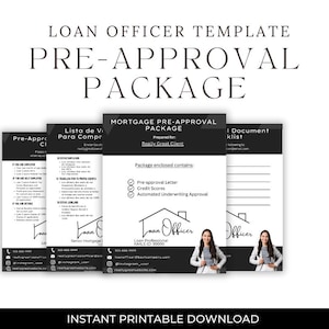 Mortgage Loan Officer Pre Approval Cover Letter, Checklist Template.  Pre-Approval Checklist in English and Spanish
