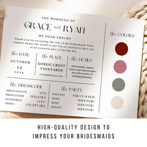 May include: A wedding invitation with a white background and black text. The invitation includes the names Grace and Ryan, the date 12 October 2024, the location Gorge Crest Vineyards, and the dress code. The invitation also includes a colour palette with four colours: burgundy, blush, sage green, and cream.