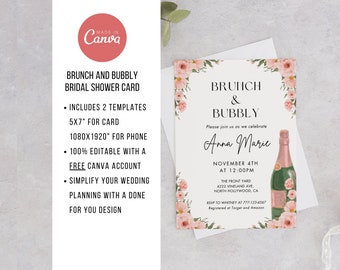 Brunch en bruisende bruids douche uitnodiging, bruids douche uitnodigen sjabloon, bruids douche brunch uitnodiging, bewerkbare bruids douche uitnodigen