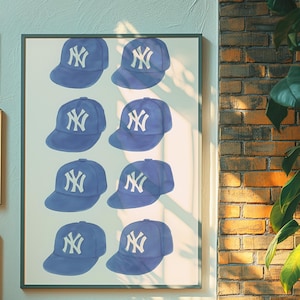 Retro New York Yankees Hat, Vintage New York Yankees Baseball Cap DIGITAL Print, Vintage Hat, Baseball Art, New York Yankees Print