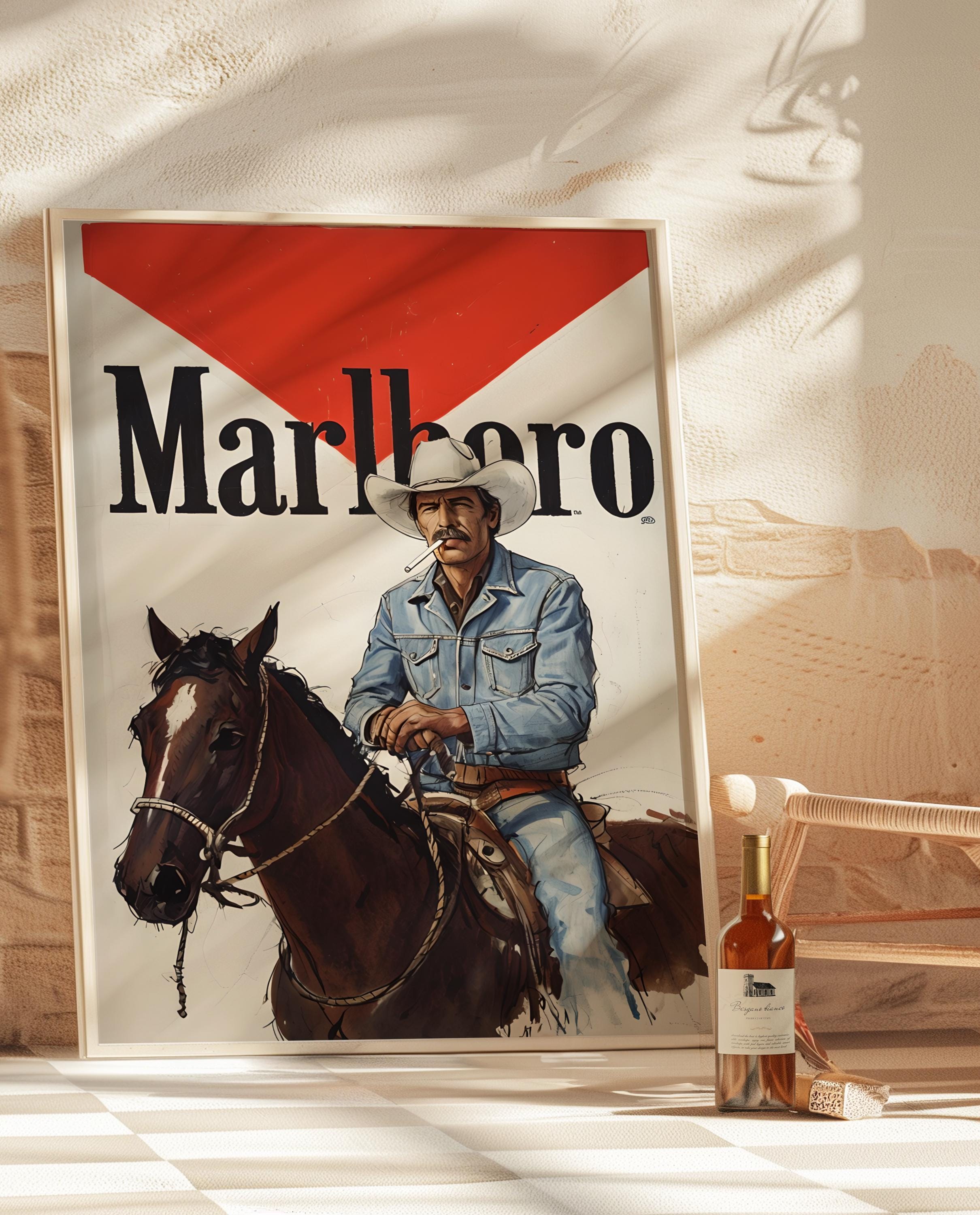 Marlboro Cowboy Western Wall Art Cowboy Decor Print, Vintage Wall