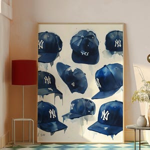 Retro New York Yankees Hat, Vintage New York Yankee Baseball Cap DIGITAL Print, Vintage Hat, Baseball Art, New York Yankees Print, Baseball