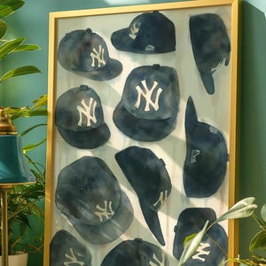 Retro New York Yankees Hat, Vintage New York Yankees Baseball Cap DIGITAL Print, Vintage Hat, Baseball Art, New York Yankees Print