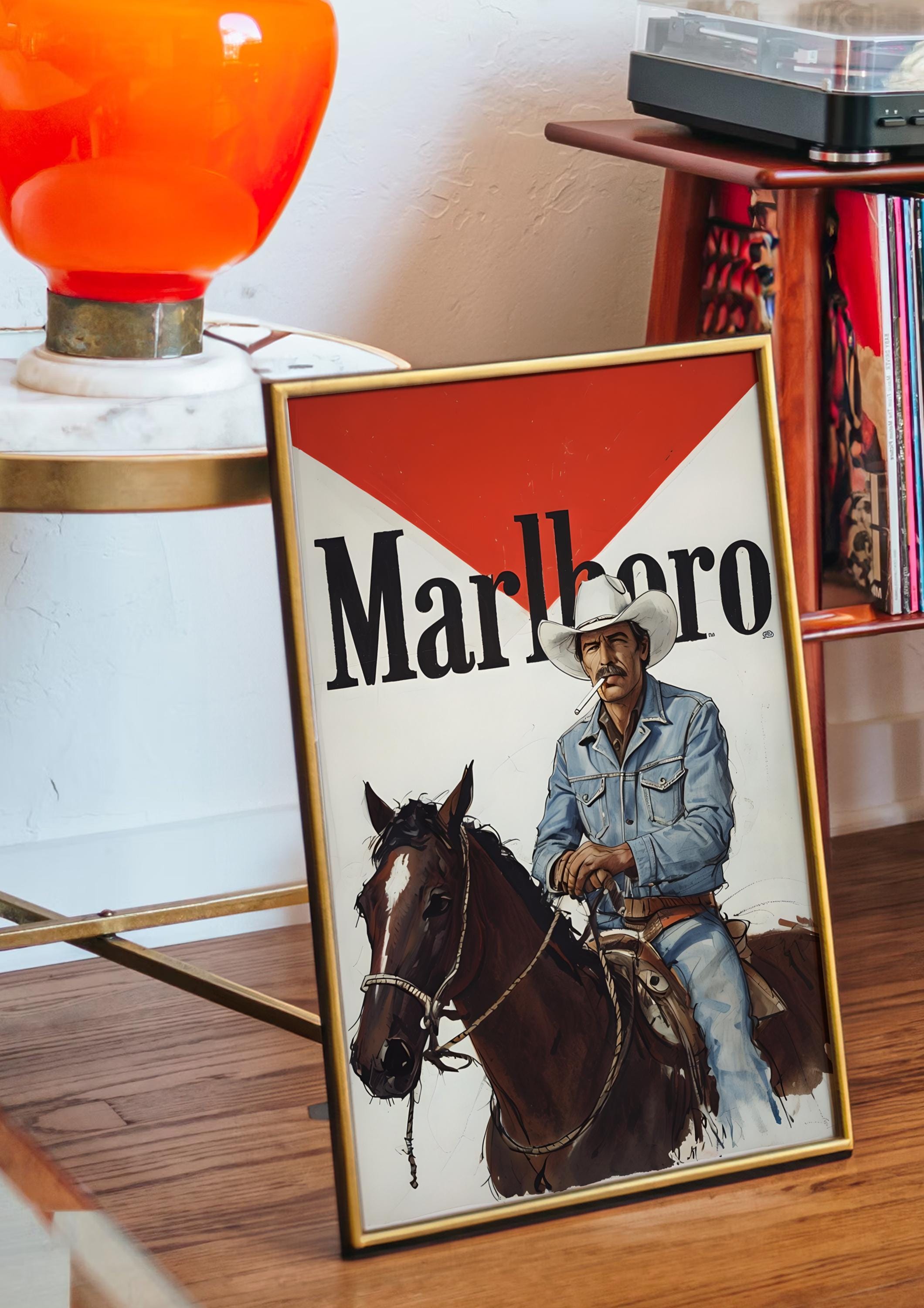 Marlboro Cowboy Western Wall Art Cowboy Decor Print, Vintage Wall