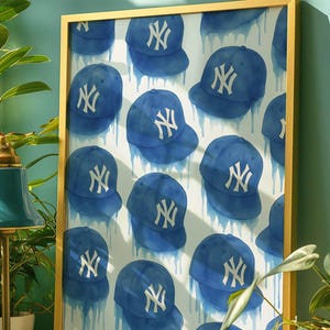 Retro New York Yankees Hat, Vintage New York Yankees Baseball Cap DIGITAL Print, Vintage Hat, Baseball Art, New York Yankees Print