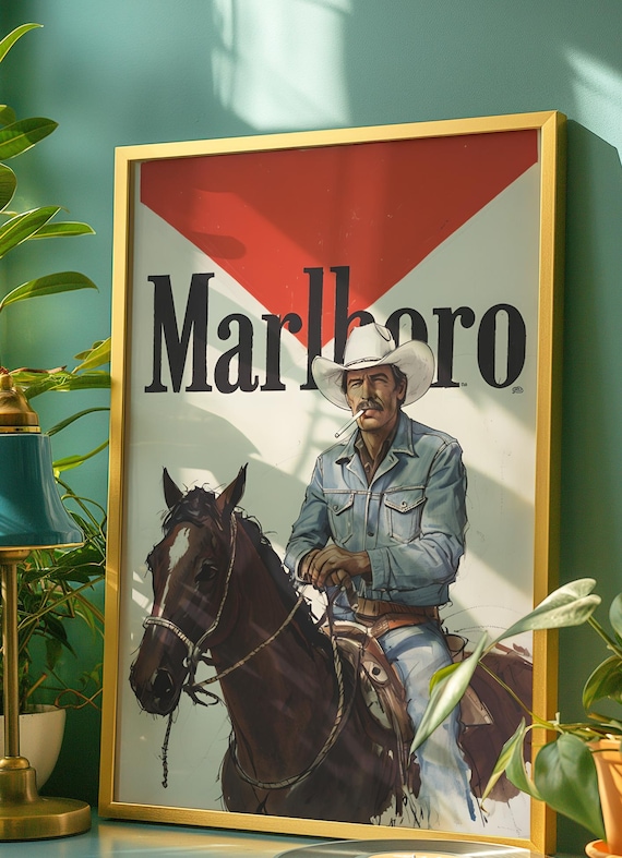 Marlboro Cowboy Western Wall Art Cowboy Decor Print, Vintage Wall