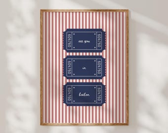 Boston Wall Art See You In Boston Print Retro City Wall Decor Trendy Ticket Art Design Red Blue Boston Printable for Dorm Bedroom Apartment