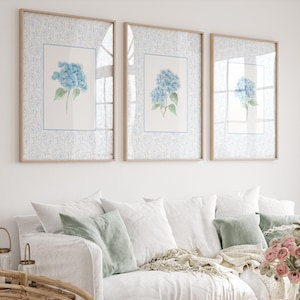 Hydrangea Print Watercolor Blue Floral Wall Art Botanical Wall Decor Chinoiserie Printable Coastal Grandmillennial Art Beachy Nantucket Cute