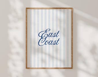 East Coast Print Light Blue Beachy Wall Art Nantucket Printable Preppy Coastal Granddaughter Chinoiserie Wall Decor Striped Oyster Artwork