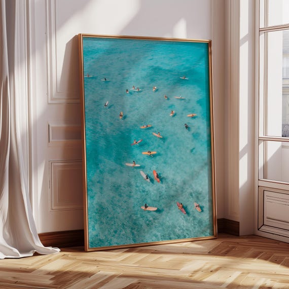 Surf Poster Surfboard Wall Art Aerial Surfers Printable Beachy Wall Art Vintage Beach Ocean Print Coastal Vintage Decor Ocean Photography