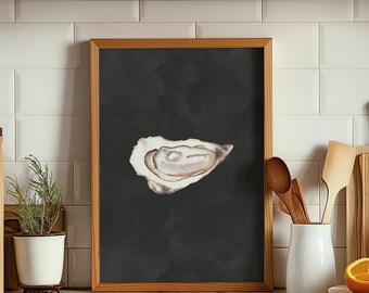 Oyster Print Fish Market Painting Black Oyster Shell Wall Art Beach Coastal Artwork Beach Decor Seashell Poster The World Is Your Oyster