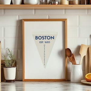 Boston Wall Art Print City Vintage Pennant Flag Wall Decor Printable Boston Art Printable for Office Living Room Bedroom Trending Popular