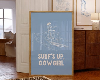 Coastal Cowgirl Wall Art Print Surfs Up Cowgirl Dopamine Decor Surf Poster Beachy Wall Art Meet Me At The Beach Coastal Granddaughter Trendy