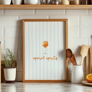 Aperol Spritz Print Holy Aperoly Poster Signature Cocktail Drink Sign Kitchen Bar Cart Decor Martini Glass Wall Art Minimalist Blue Orange
