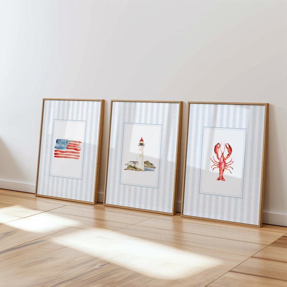 Beachy Wall Art Nantucket Fisherman Aesthetic Prints Coastal Granddaughter Blue Printable Watercolor Cape Cod Wall Decor East Coast Artwork