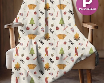 Personalized Camping Fleece Blanket Customized Camping Throw Blanket Outdoor Custom Nursery Decor Blanket Baby Adventure plush cuddle throw