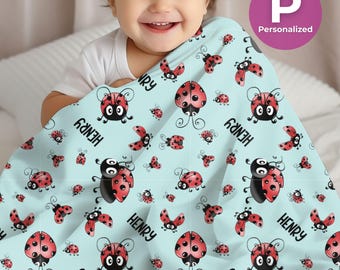 Personalized Ladybug Fleece Blanket Customized Bug Throw Blanket Ladybug Custom Nursey Decor Blanket Baby Girl plush cuddle throw blanket